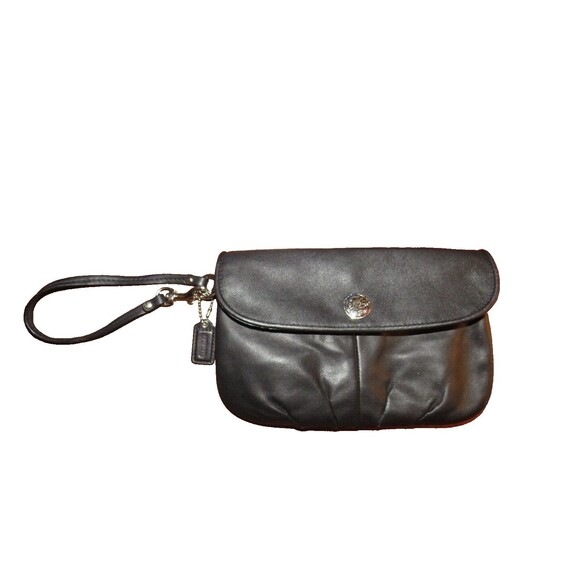 COACH Black Leather Pleated Flap Wristlet Clutch Bag - Picture 1 of 14